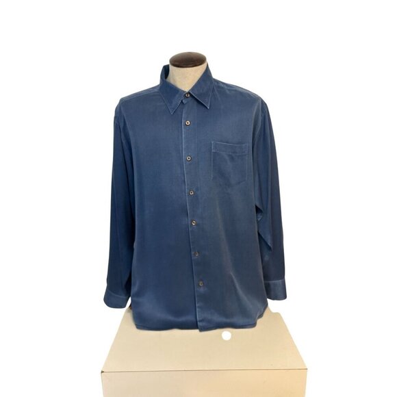 Tommy Bahama Silk-Blend Blue Long-Sleeve Button-Down Shirt XL - Picture 1 of 4